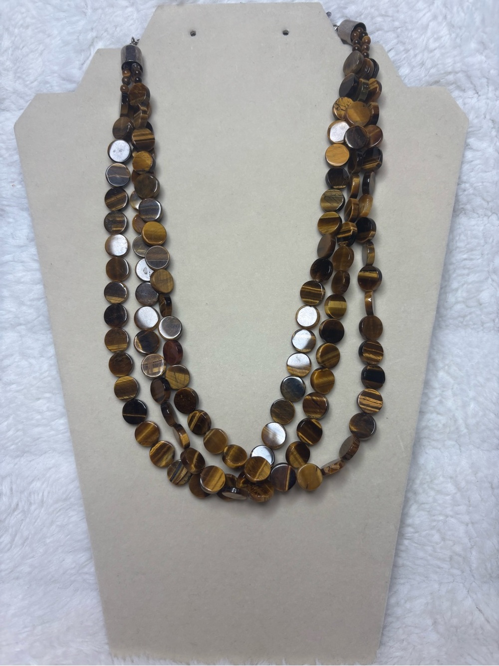 Desert Rose Trading Jay King 3 Strand Tigers Eye Necklace 925 Sterling Silver